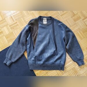 Vintage Men's Grey Suede Leather Made In Italy Sweater Size L Grandpa